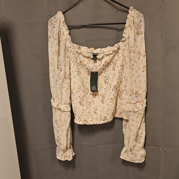 NWT Wild Fable Cream Square Neck Puff Sleeve Crop Blouse XL - Picture 1 of 4